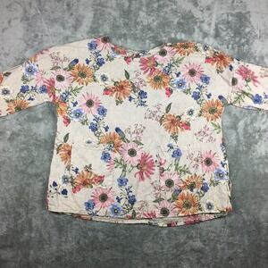 Francecsa Bettini Shirt Womens 2X Linen Floral Lagenlook Italy Short Sleeve Top